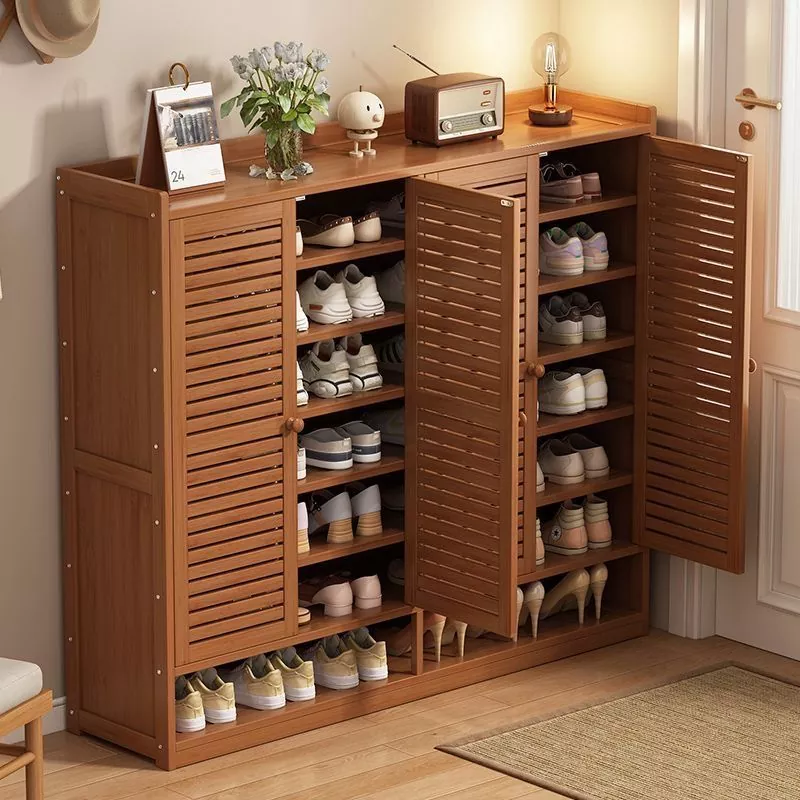 Hollowed Out Solid Wood Shoe Cabinet